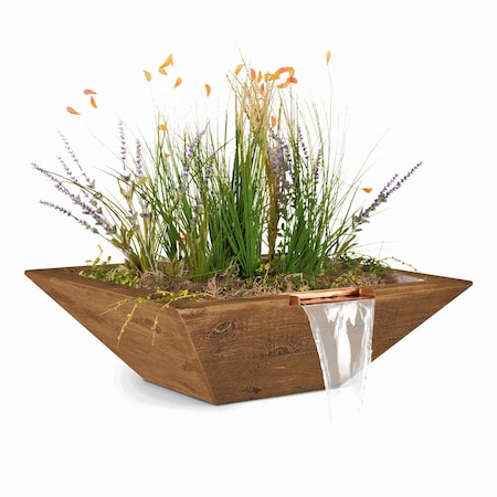 The Outdoor Plus 30 Square Maya Planter & Water Bowl - Wood Grain GFRC Concrete - Oak - OPT-30SWGPW-OAK